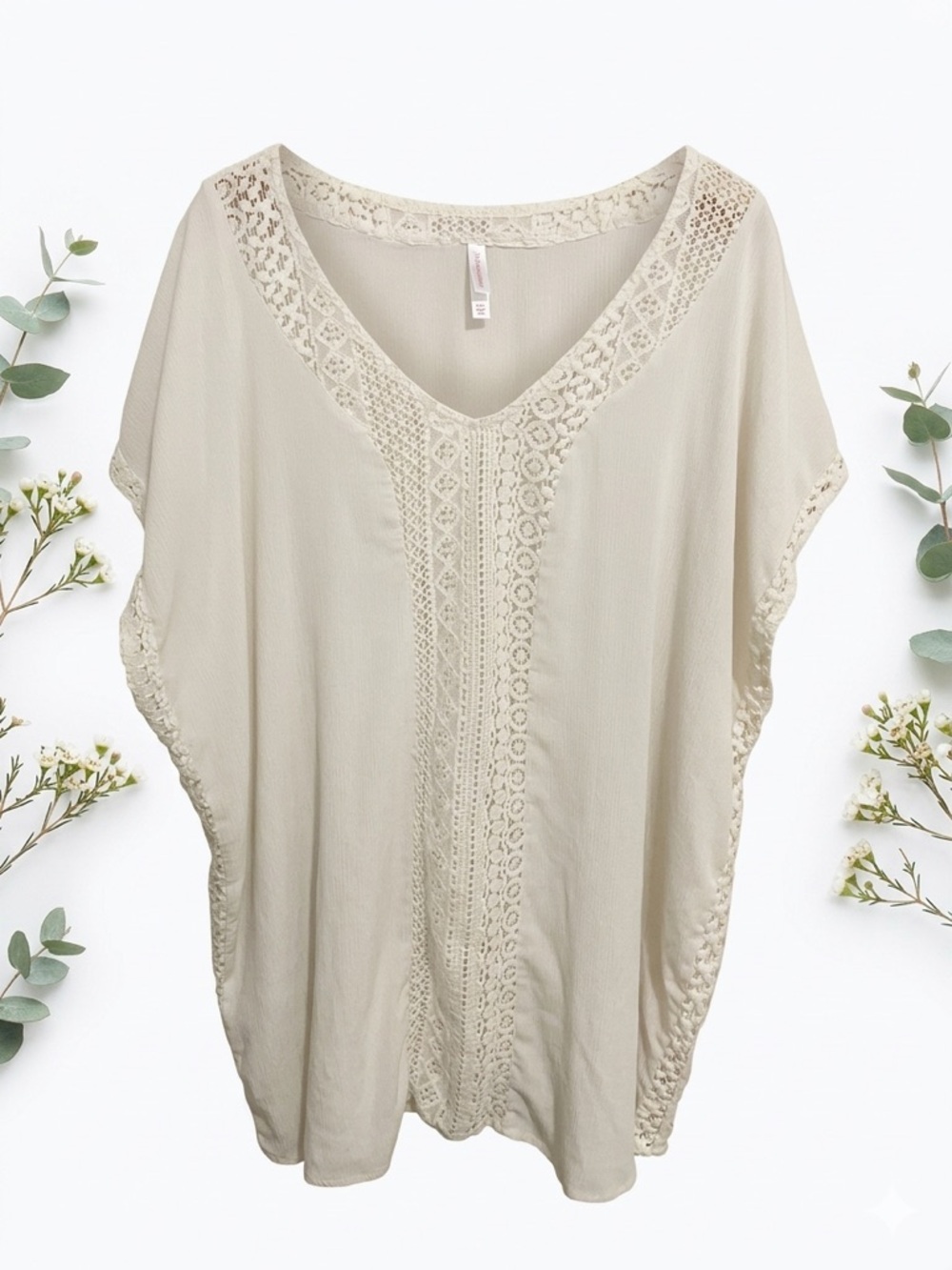 Xhilaration Cream Lace-Trim Boho Swim Cover Up M/L